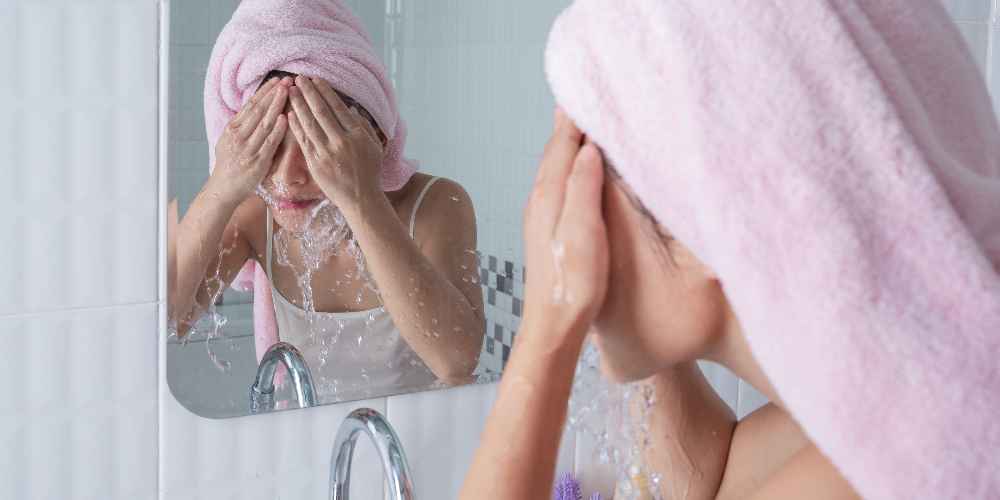 a girl rinsing her face